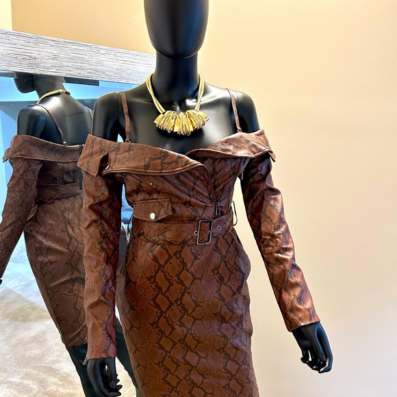 Brown, snakeskin faux leather dress - Picture 1 of 2